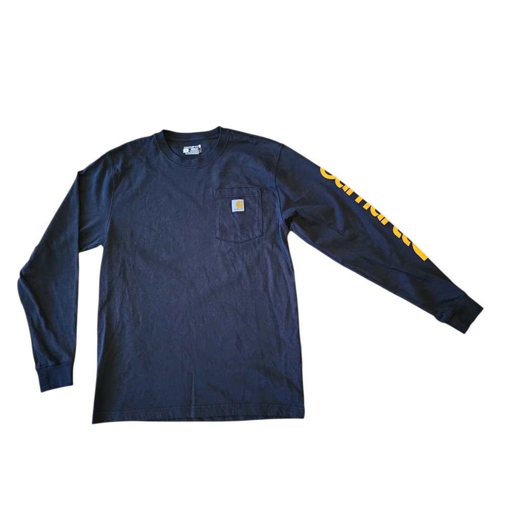 Carhartt Long Sleeve Pocket T Shirt Mens Small Dark Blue Loose Fit Logo